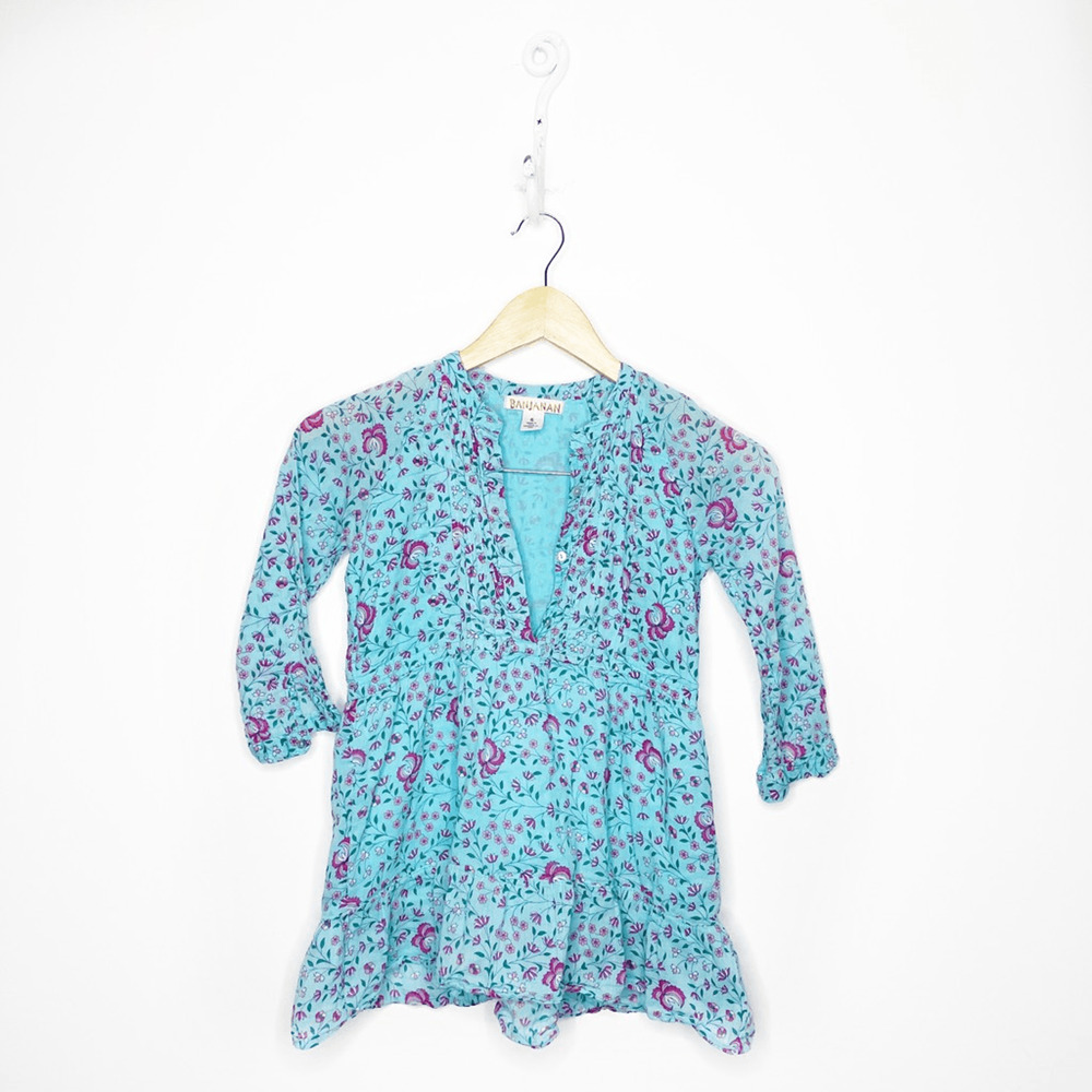 BANJANAN long sleeve floral blue dress cotton boho GIRLS 6
